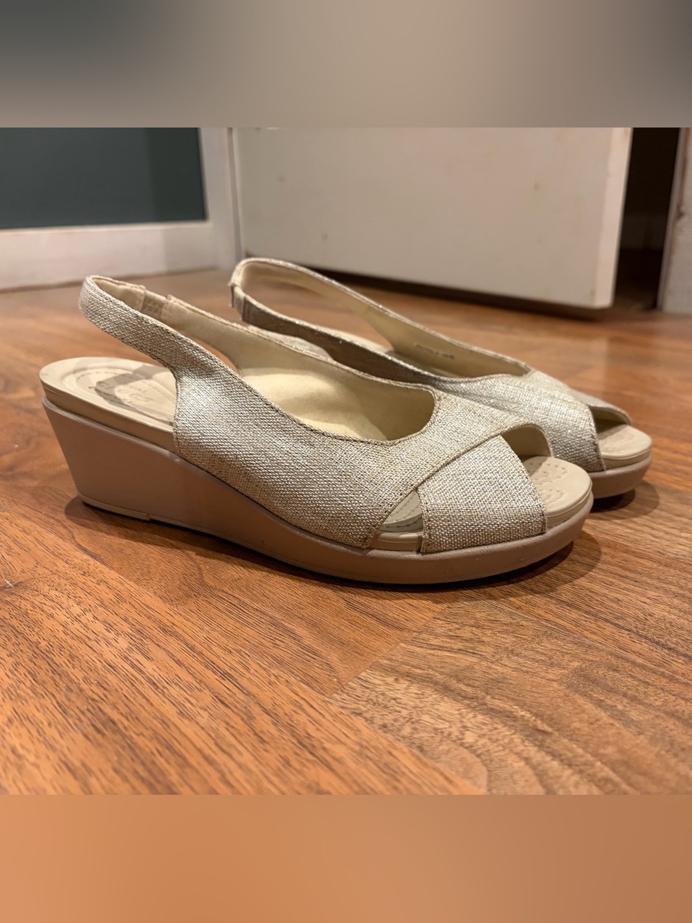 CROCS Women's Beige Slingback Wedge Sandals